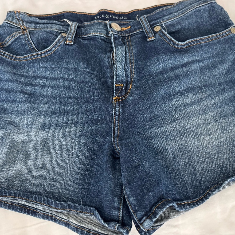 Rock & Republic Blue Jean Shorts with Fading
